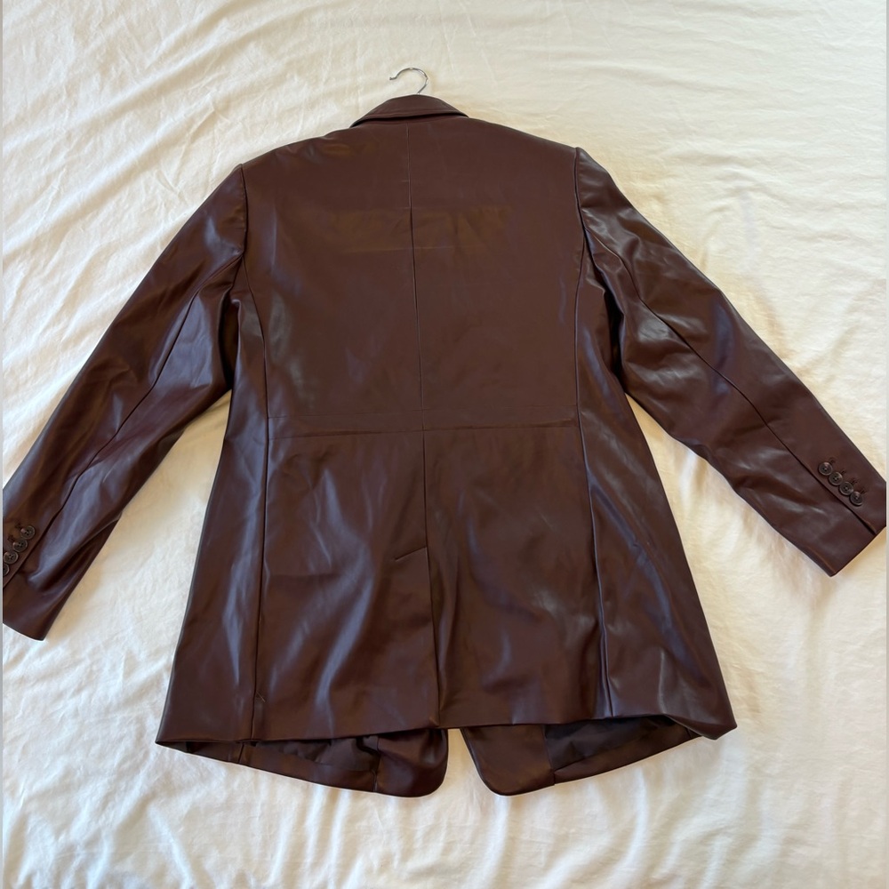 Express Brown Leather Blazer Jacket - image 5